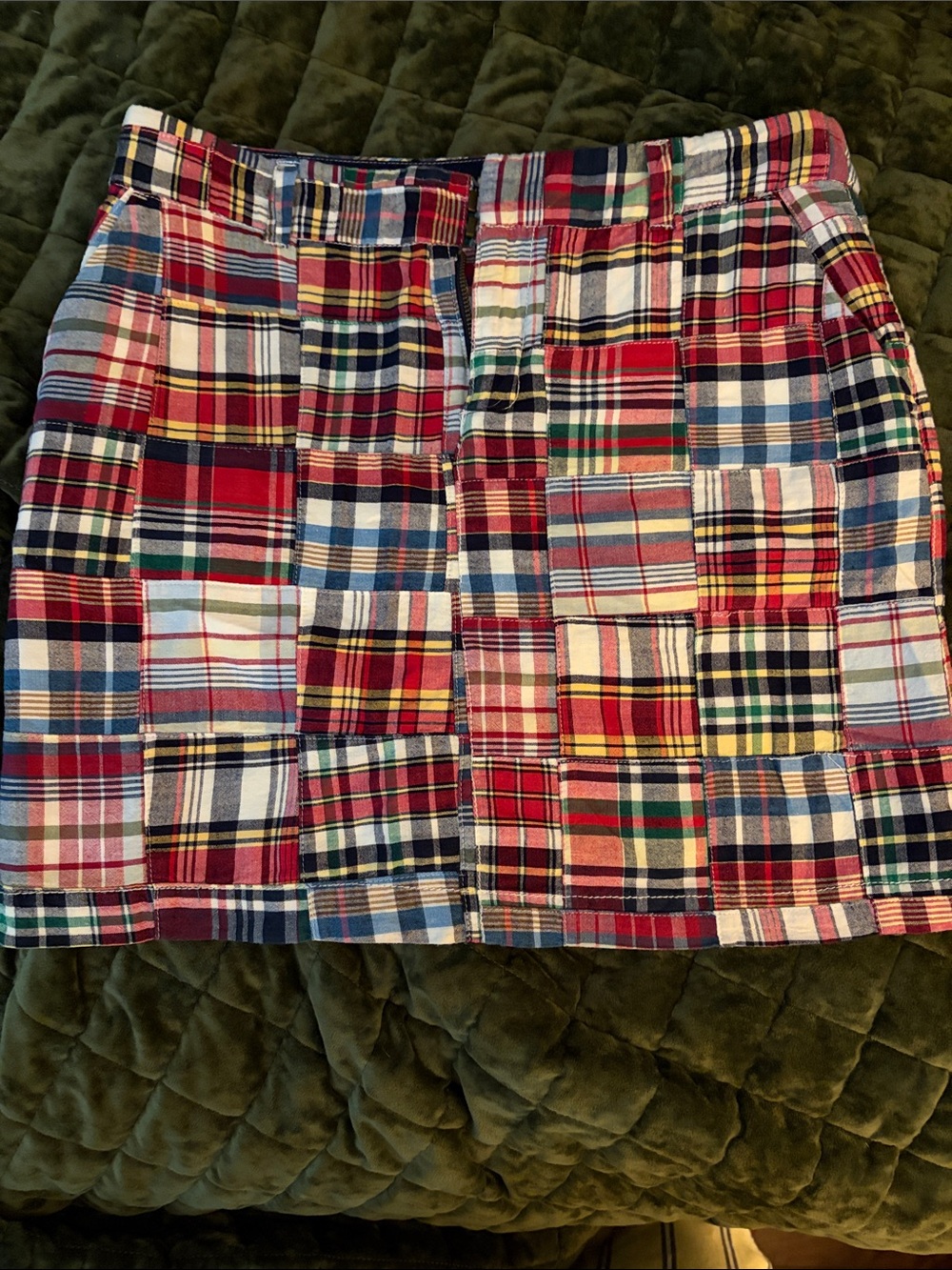 British Khaki Plaid Patchwork Mini Skirt - Red, Blue, Green, Yellow, White